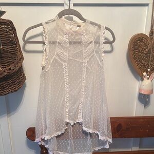 Free People Sheer Cream Sleeveless Blouse